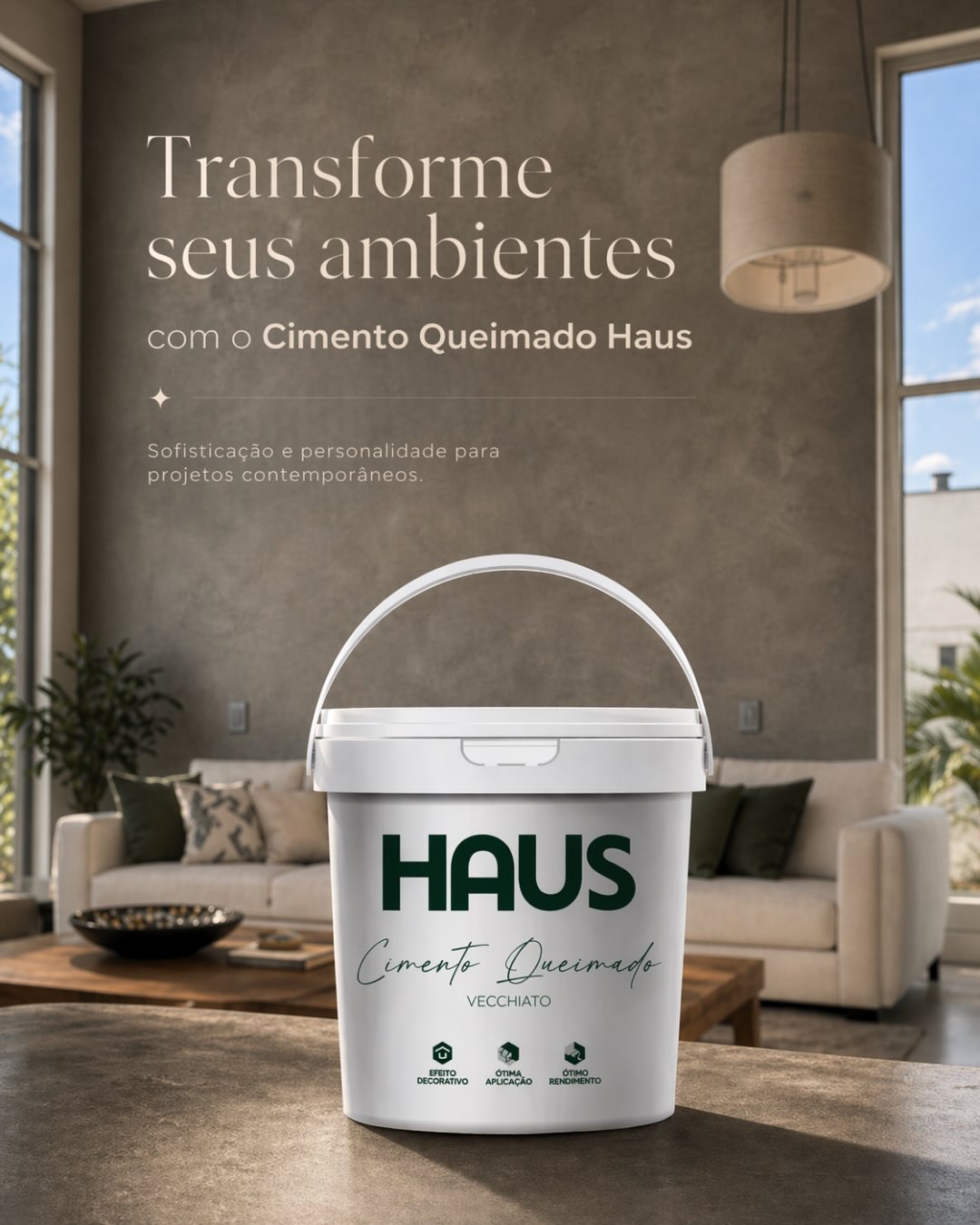 Cimento Queimado HAUS em ambiente contemporâneo